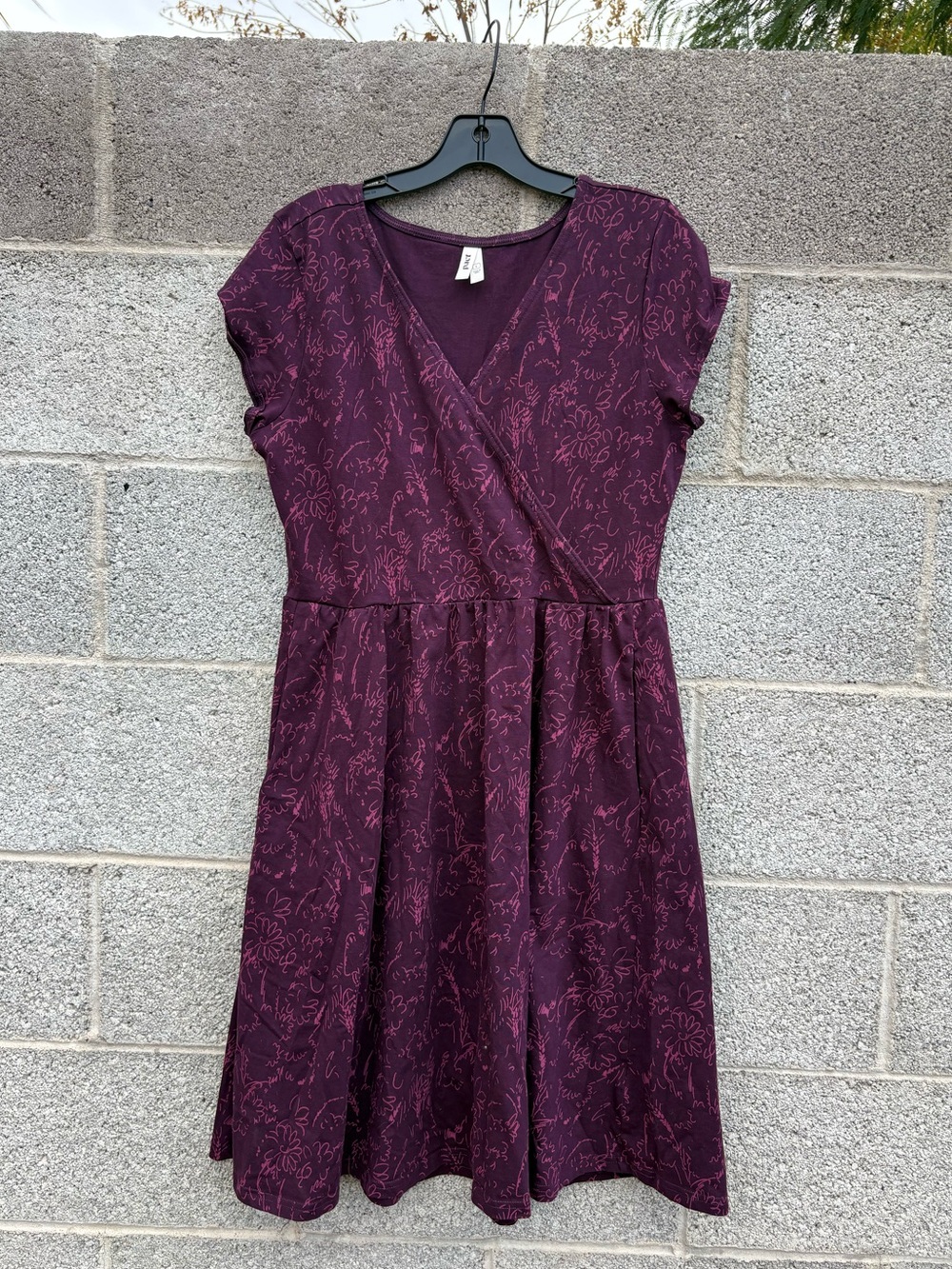 Pact Fit & Flare Crossover Dress Women’s Large Floral Sangria Organic Cotton